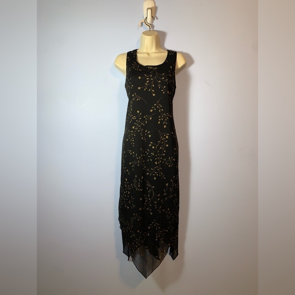 Giorgio Sant’Angelo size 12 Black Gold glitter vine Women's Dress vintage fairy